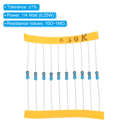 Harfington 600pcs Metal Film Resistor Assortment Kit 10 Ohm to 1M Ohm, 30 Values 1/4W 1% Tolerance for DIY Projects Experiments