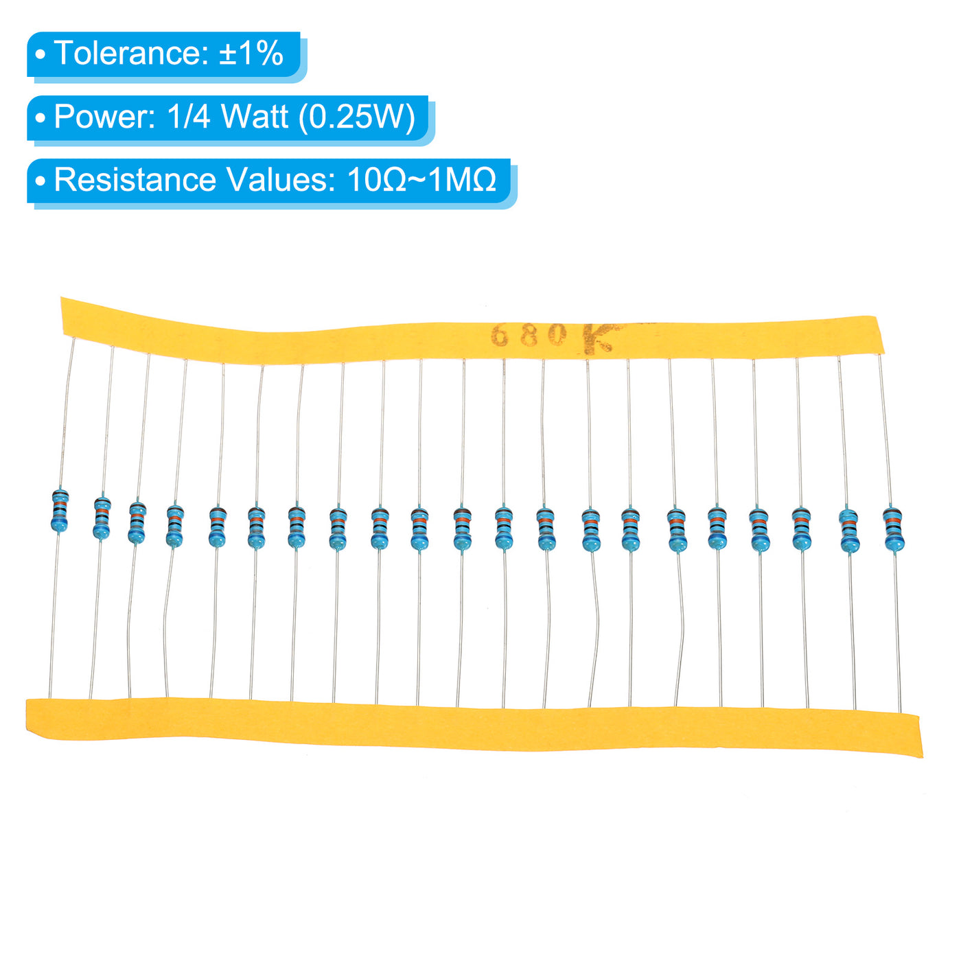 Harfington 600pcs Metal Film Resistor Assortment Kit 10 Ohm - 1M Ohm, 30 Values 1/4W 1% Tolerance for DIY Projects Experiments