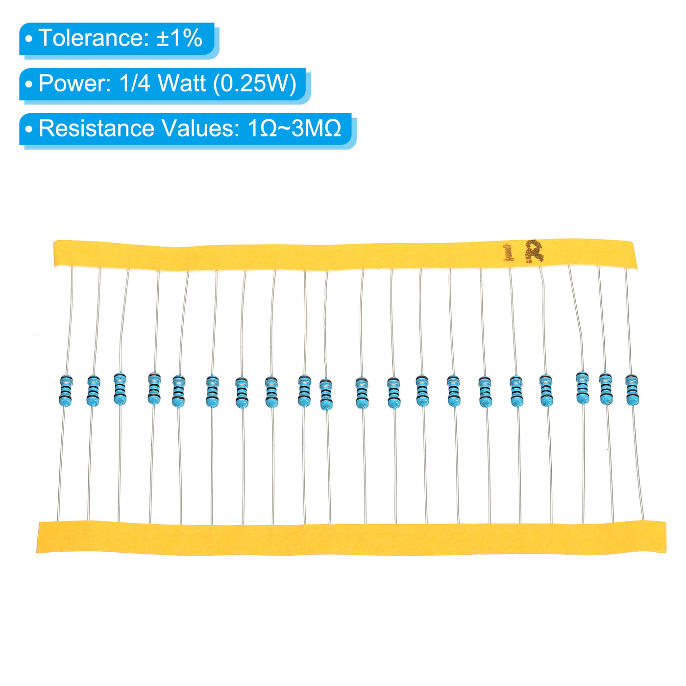 Harfington 2600pcs Metal Film Resistor Assortment Kit 1 Ohm - 3MOhm with Box, 130 Values 1/4W 1% Tolerance for DIY Projects Experiments