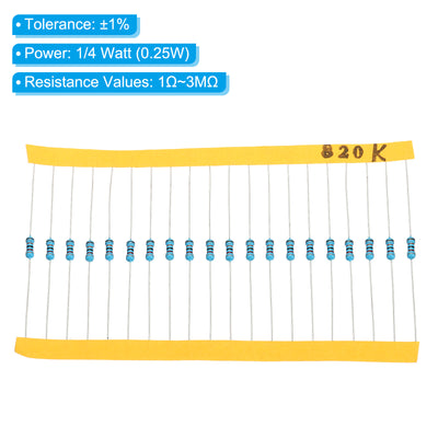 Harfington 2600pcs Metal Film Resistor Assortment Kit 1 Ohm - 3MOhm, 130 Values 1/4W 1% Tolerance for DIY Projects Experiments