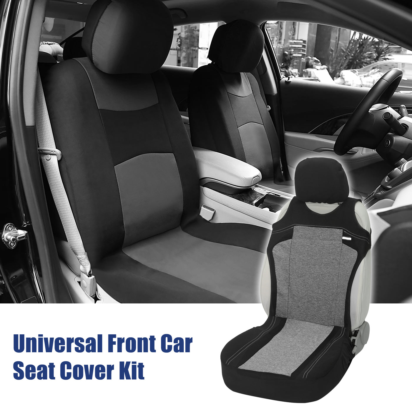 X AUTOHAUX Universal Front Car Seat Cover Kit Cloth Fabric Seat Protector Pad Fit for Car Truck SUV Gray