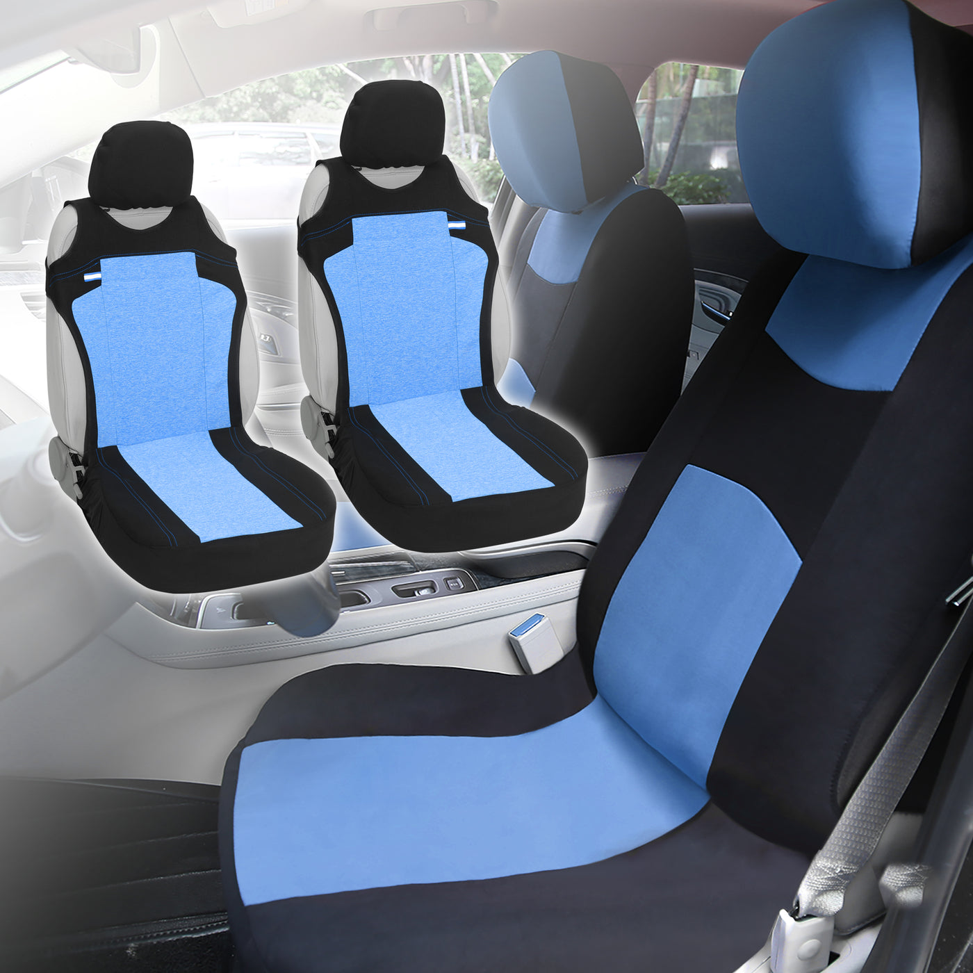 X AUTOHAUX Universal Front Car Seat Cover Kit Cloth Fabric Seat Protector Pad Fit for Car Truck SUV Blue