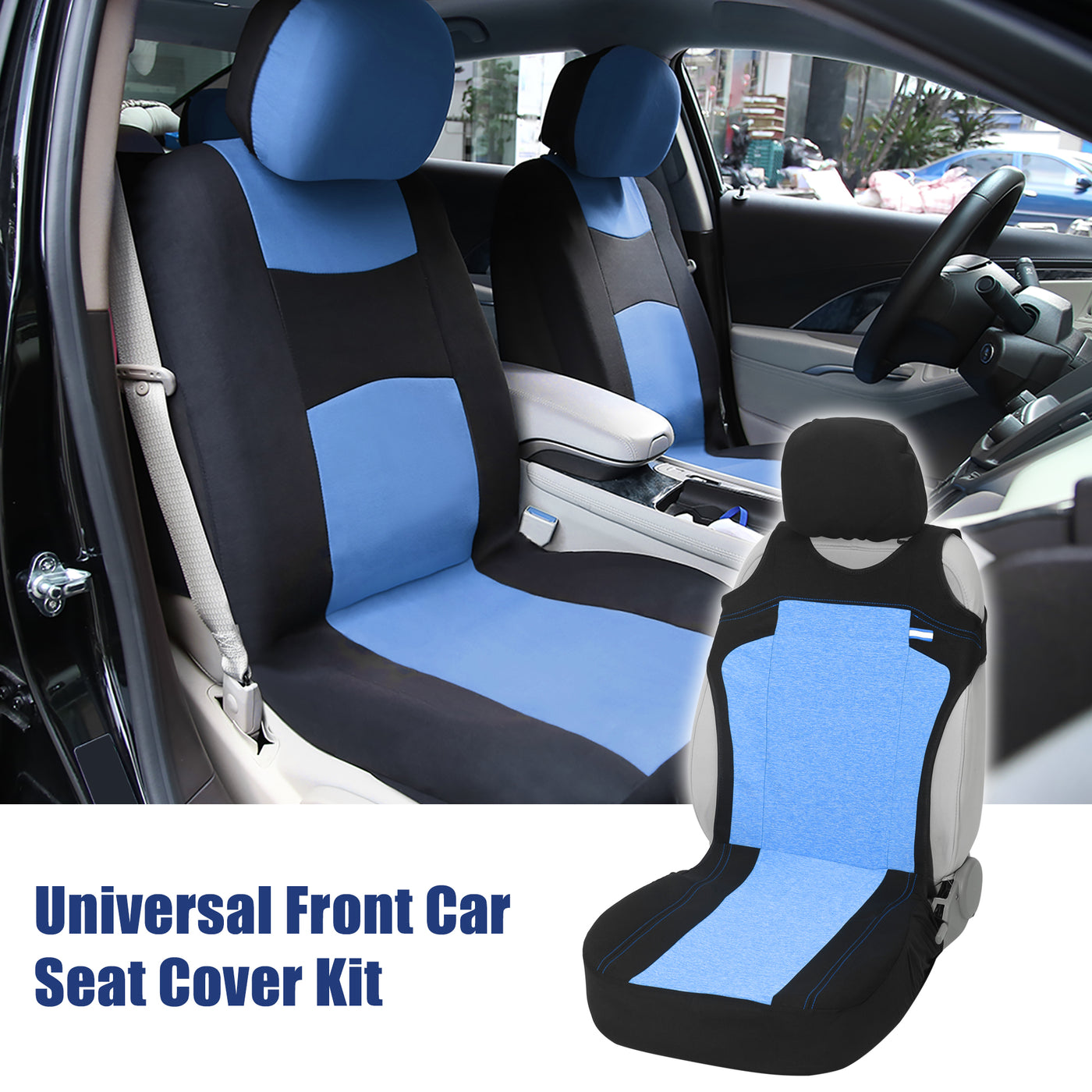 X AUTOHAUX Universal Front Car Seat Cover Kit Cloth Fabric Seat Protector Pad Fit for Car Truck SUV Blue
