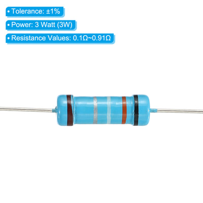 Harfington 105pcs Metal Film Resistor Assortment Kit 0.1 Ohm - 0.91 Ohm, 21 Values 3W 1% Tolerance for DIY Projects Experiments