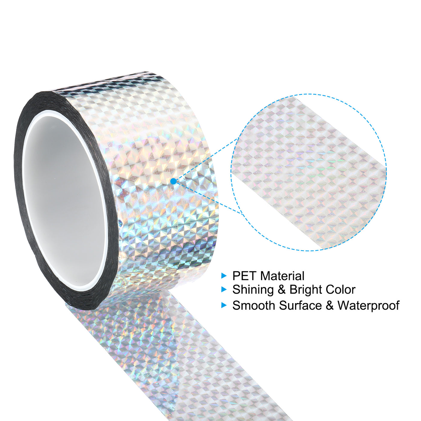 Harfington Prism Tape 50mm x 50m, Holographic Reflective Self Adhesive for DIY Art Craft Wrapping Decoration, Silver