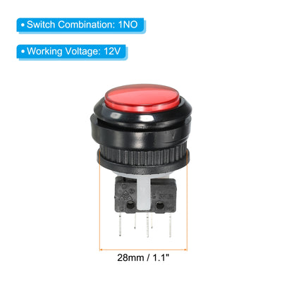 Harfington Plastic Momentary Push Button Switch Waterproof 28mm Mini Micro Round DC12V Self-Reset 1NO for Water Cooler Game Console Pack of 5
