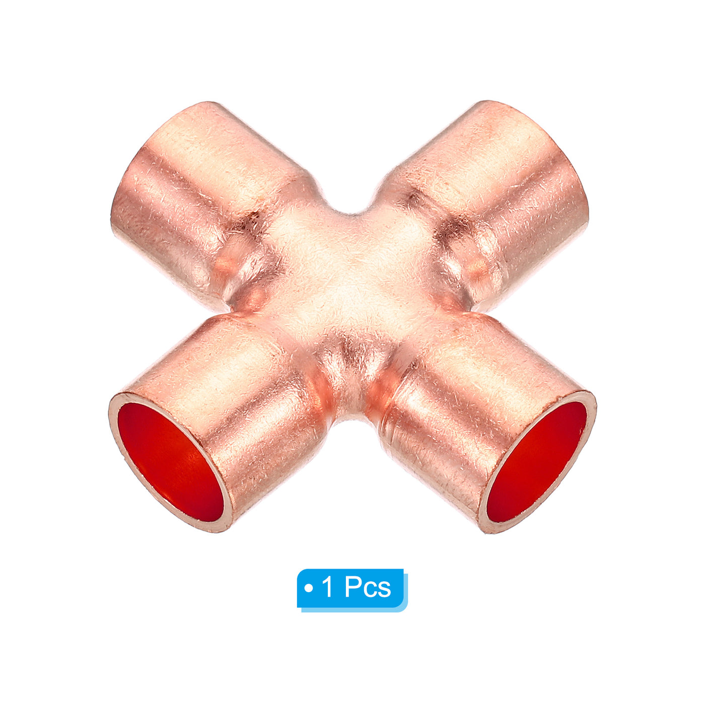Harfington 1/2 Inch ID 15mm OD Copper Cross Pipe Fitting, 4 Way Welding Copper End Feed Equal Pipe Connector for Plumbing Air Conditioning Refrigeration