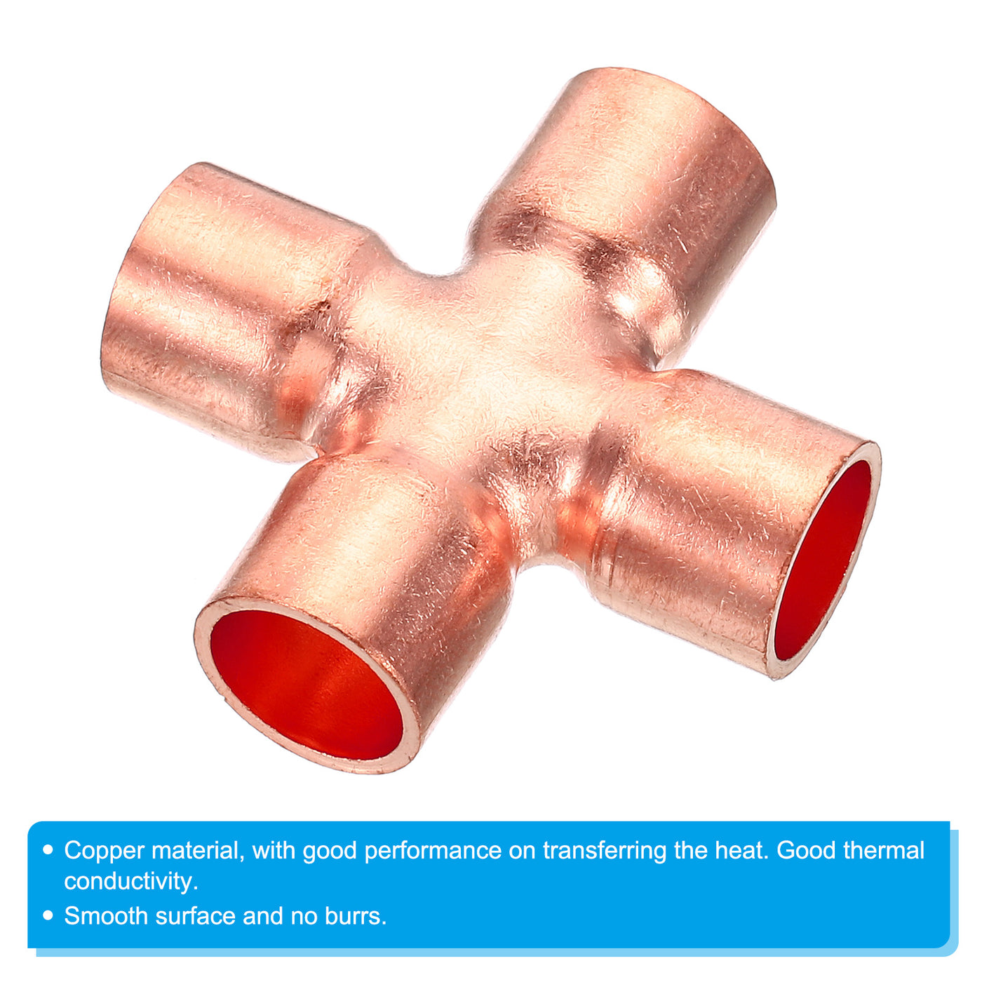 Harfington 1/2 Inch ID 15mm OD Copper Cross Pipe Fitting, 4 Way Welding Copper End Feed Equal Pipe Connector for Plumbing Air Conditioning Refrigeration