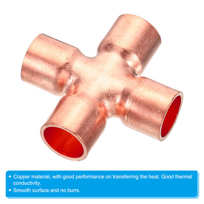 Harfington 1/2 Inch ID 15mm OD Copper Cross Pipe Fitting, 2 Pack 4 Way Welding Copper End Feed Equal Pipe Connector for Plumbing Air Conditioning Refrigeration