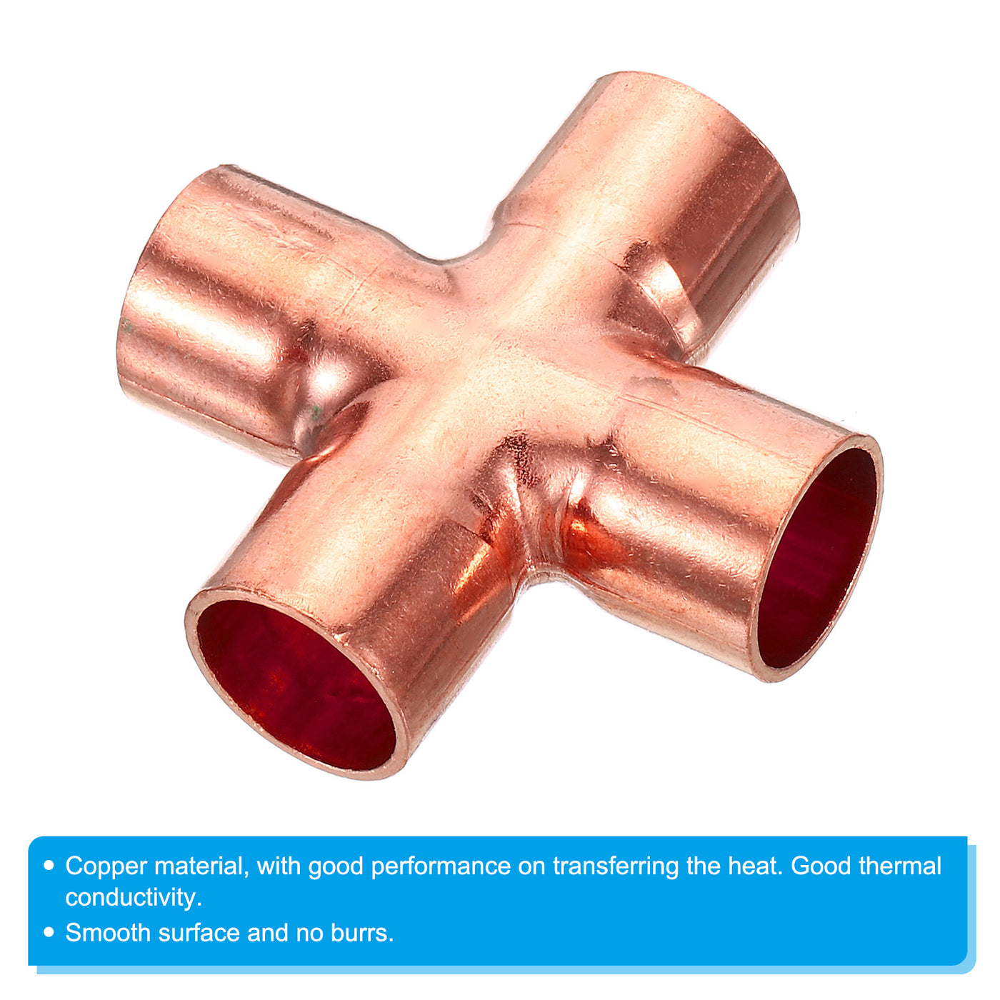 Harfington 15mm (0.6inch) ID Copper Cross Pipe Fitting, 2 Pack 4 Way Welding Copper End Feed Equal Pipe Connector for Plumbing Air Conditioning Refrigeration