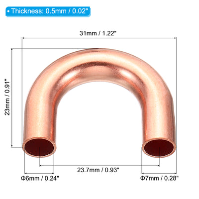 Harfington 7mm OD 31x23mm Elbow Copper Pipe Fitting, 2 Pack 180 Degree Bend Welding Sweat Solder Connection for HVAC Air Conditioner Plumbing