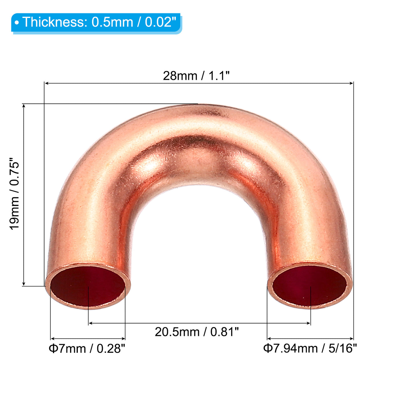 Harfington 5/16 Inch OD 28x19mm Elbow Copper Pipe Fitting, 4 Pack 180 Degree Bend Welding Sweat Solder Connection for HVAC Air Conditioner Plumbing