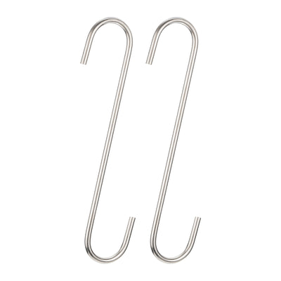 Harfington Uxcell S Hanging Hooks, 8inch(200mm) Extra Long Steel Hanger, Indoor Outdoor Uses for Garden, Bathroom, Closet, Workshop, Kitchen, Matt Silver, 2Pcs