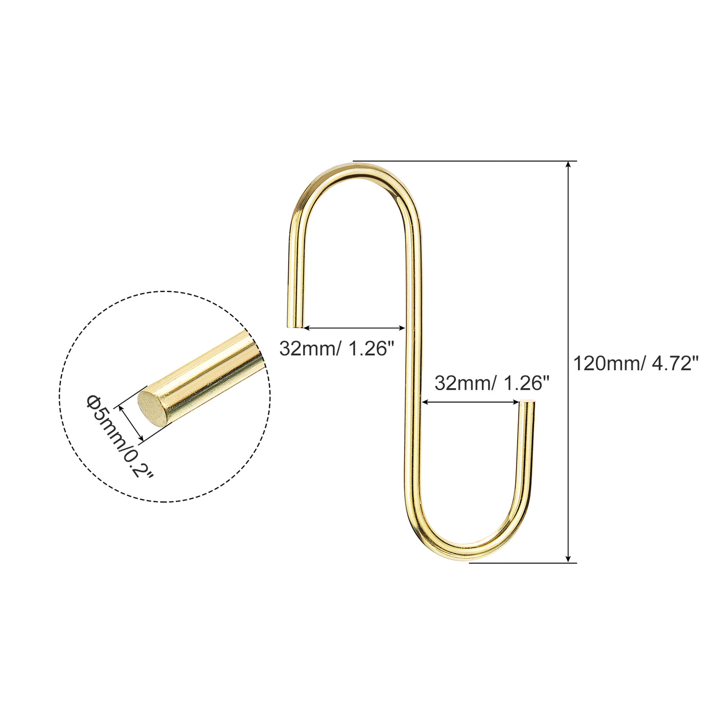 uxcell Uxcell S Hanging Hooks, 5inch(120mm) Extra Long Steel Hanger, Indoor Outdoor Uses for Garden, Bathroom, Closet, Workshop, Kitchen, Gold Tone, 2Pcs