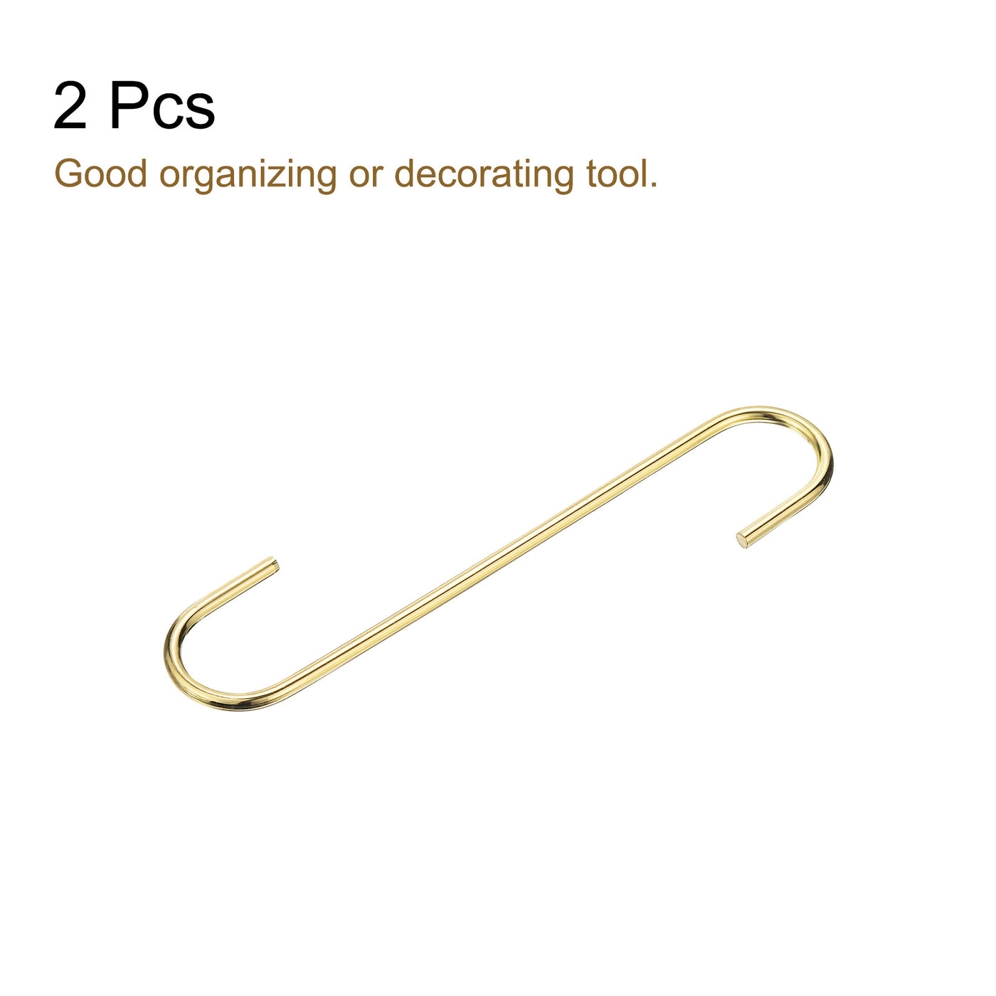 uxcell Uxcell S Hanging Hooks, 8inch(200mm) Extra Long Steel Hanger, Indoor Outdoor Uses for Garden, Bathroom, Closet, Workshop, Kitchen, Gold Tone, 2Pcs