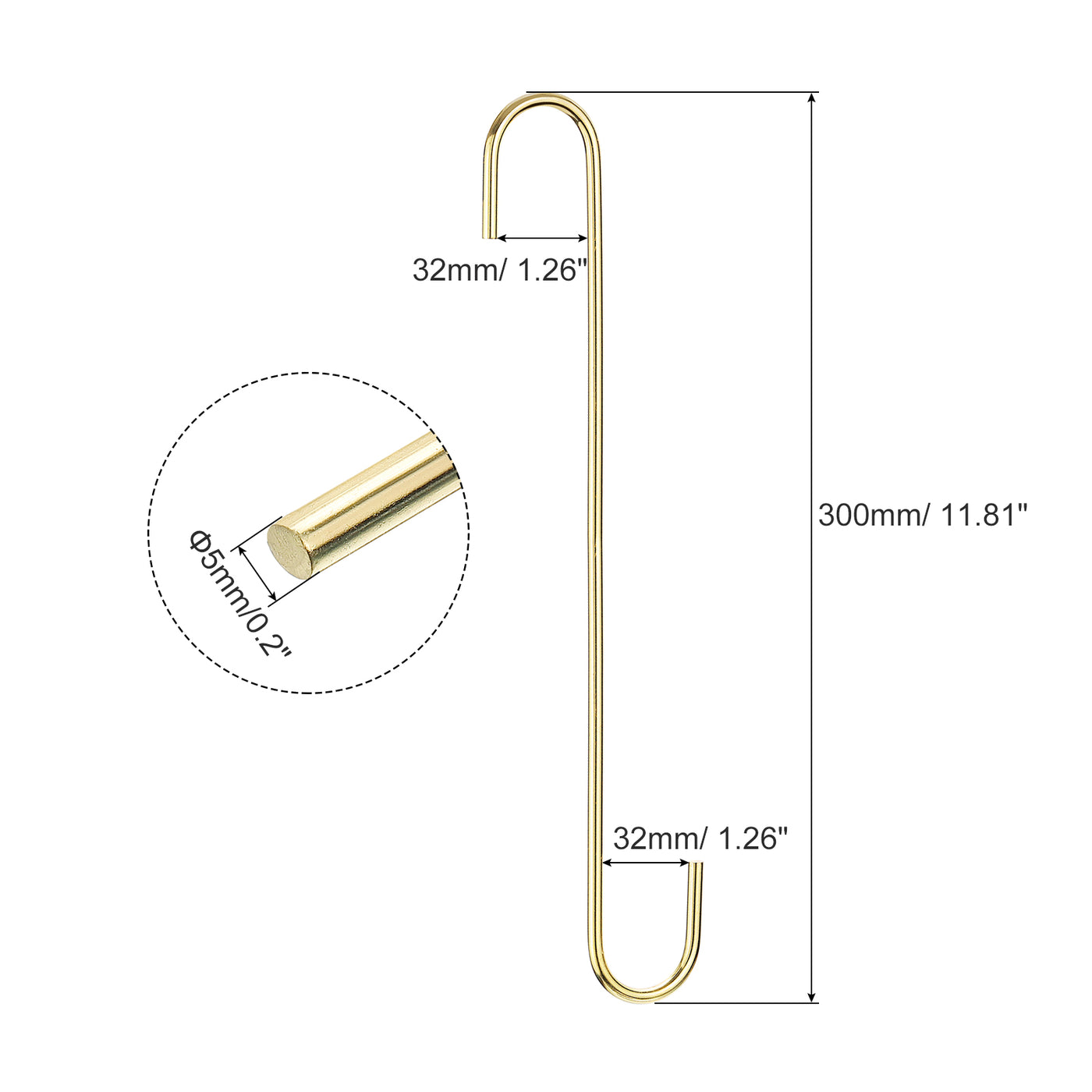 uxcell Uxcell S Hanging Hooks, 12inch(300mm) Extra Long Steel Hanger, Indoor Outdoor Uses for Garden, Bathroom, Closet, Workshop, Kitchen, Gold Tone, 5Pcs