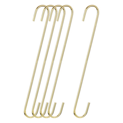 Harfington Uxcell S Hanging Hooks, 12inch(300mm) Extra Long Steel Hanger, Indoor Outdoor Uses for Garden, Bathroom, Closet, Workshop, Kitchen, Gold Tone, 5Pcs