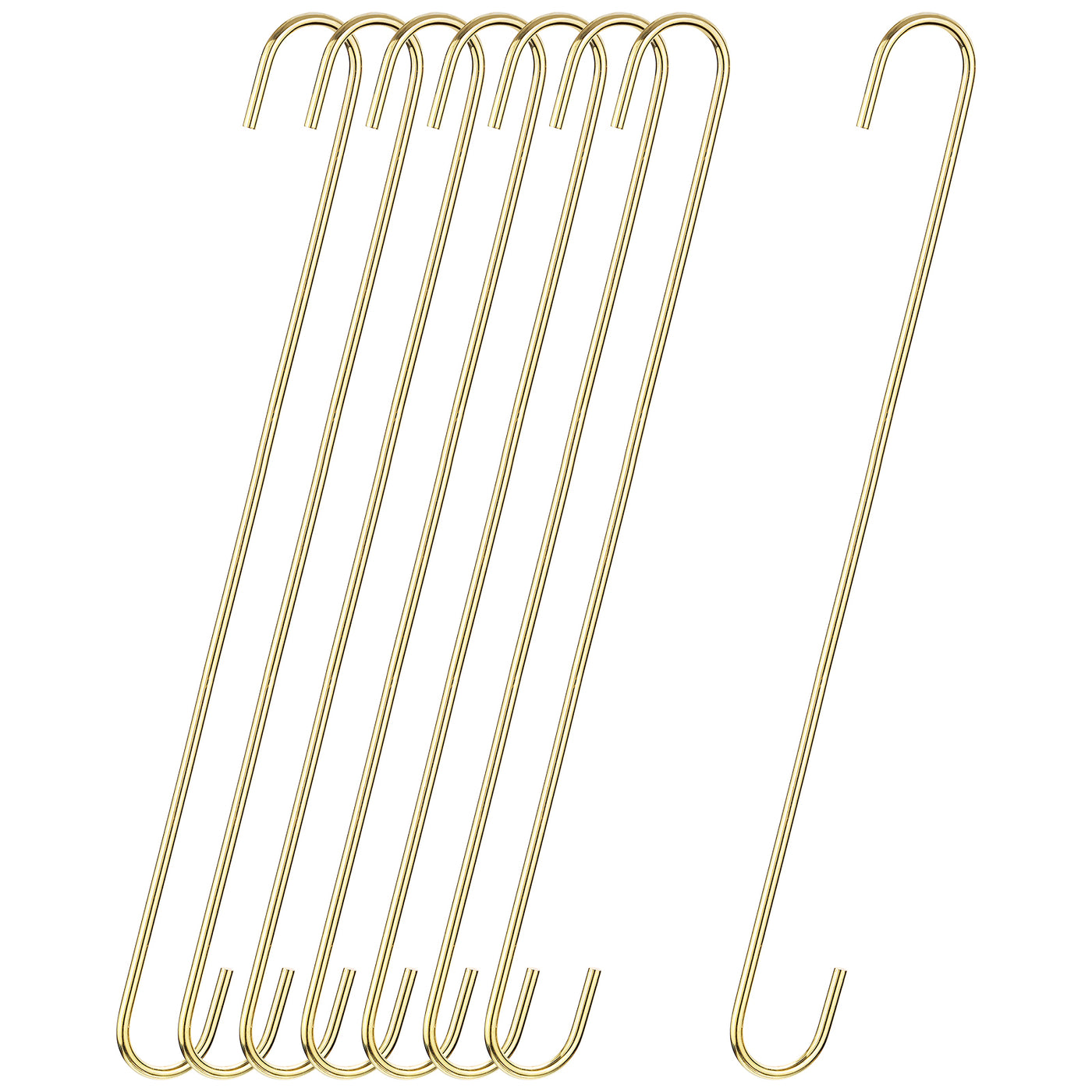 uxcell Uxcell S Hanging Hooks, 16inch(400mm) Extra Long Steel Hanger, Indoor Outdoor Uses for Garden, Bathroom, Closet, Workshop, Kitchen, Gold Tone, 8Pcs