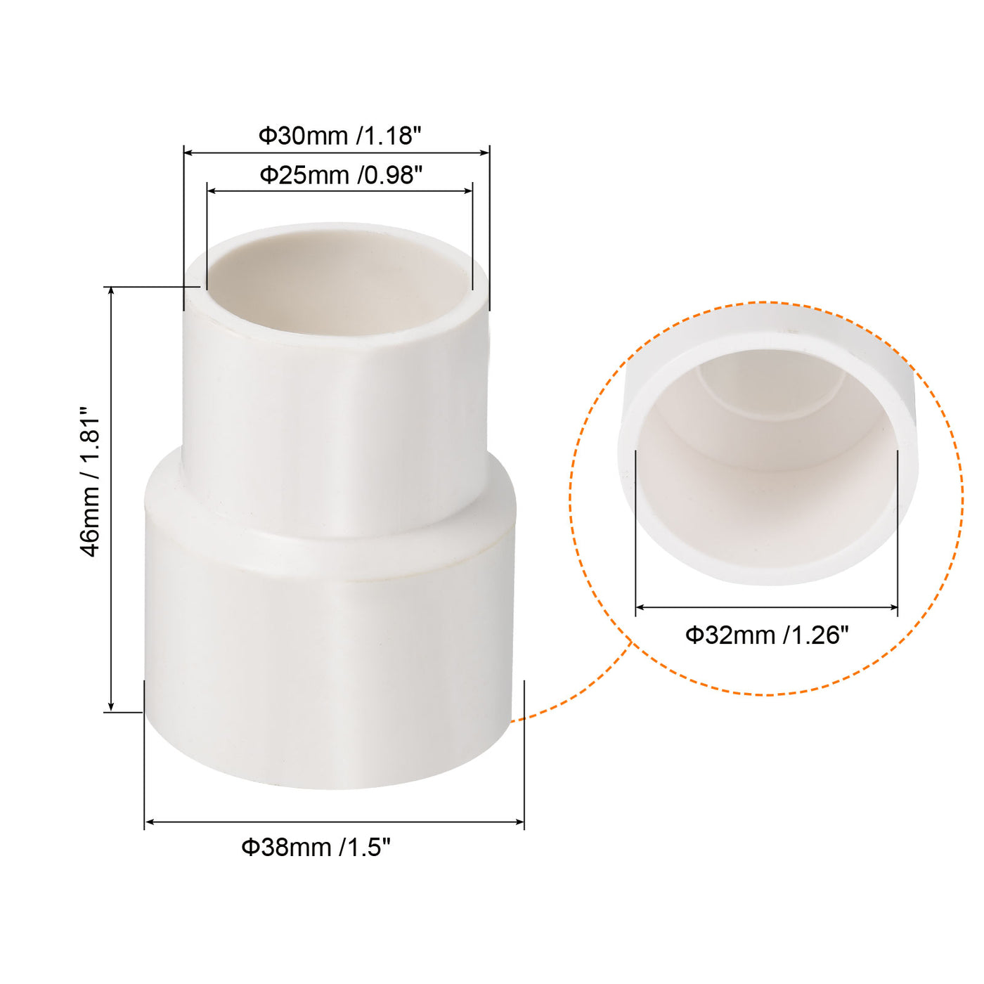 Harfington PVC Reducer Pipe Fitting 32x25mm, 10 Pack Straight Coupling Adapter Connector, White