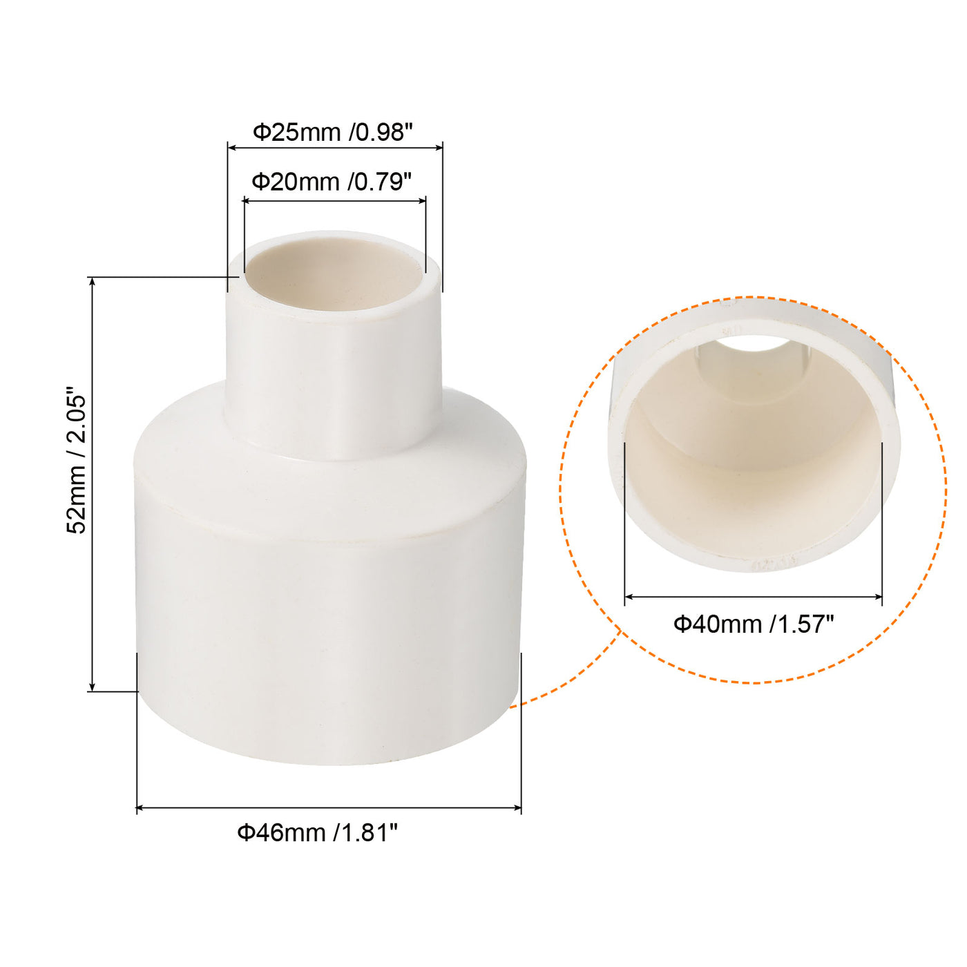 Harfington PVC Reducer Pipe Fitting 40x20mm, 4 Pack Straight Coupling Adapter Connector, White
