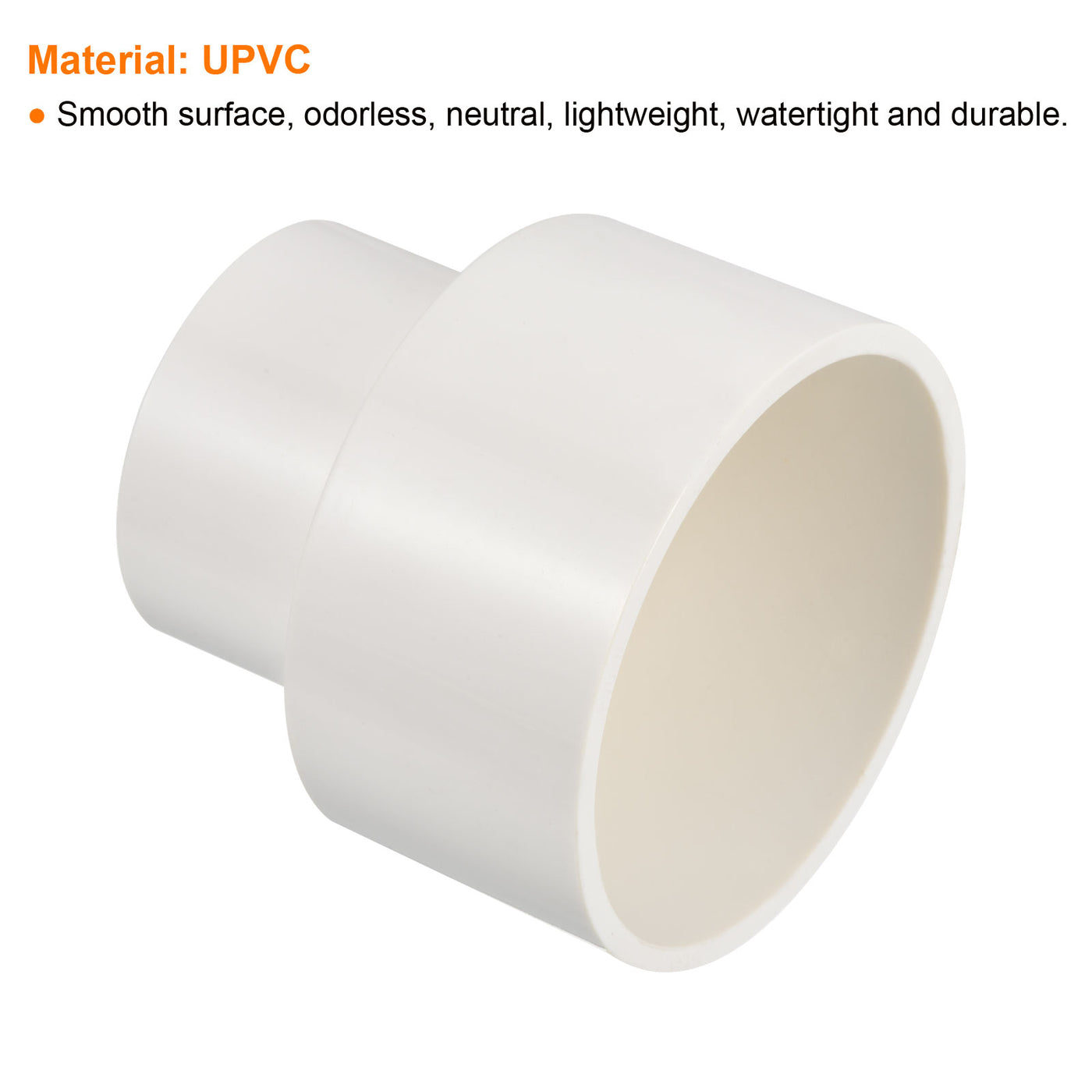 Harfington PVC Reducer Pipe Fitting 75x50mm, 2 Pack Straight Coupling Adapter Connector, White