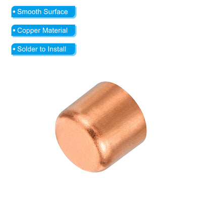Harfington 1/2 Inch ID Copper Pipe End Cap, 3 Pack Copper Fitting Cap Sweat Plug Solder Connection for Plumbing HVAC Air Conditioner