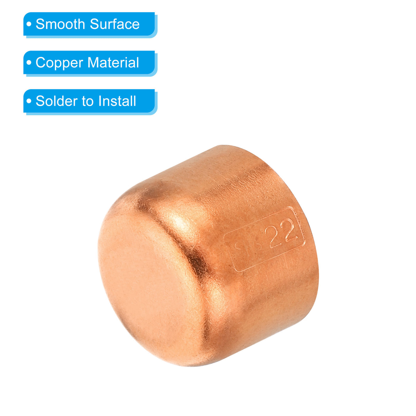 Harfington 7/8 Inch ID Copper Pipe End Cap, 3 Pack Copper Fitting Cap Sweat Plug Solder Connection for Plumbing HVAC Air Conditioner