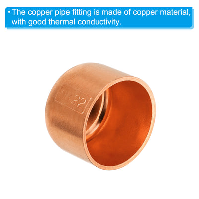 Harfington 7/8 Inch ID Copper Pipe End Cap, 3 Pack Copper Fitting Cap Sweat Plug Solder Connection for Plumbing HVAC Air Conditioner