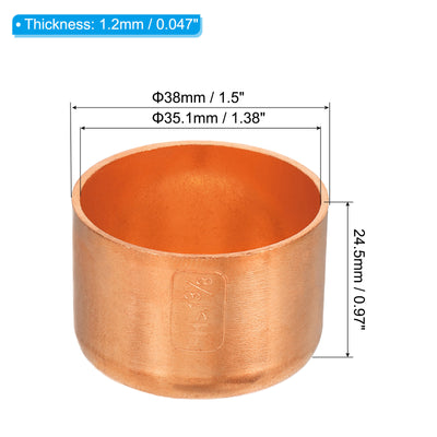 Harfington 35.1mm(1.38") ID Copper Pipe End Cap, Copper Fitting Cap Sweat Plug Solder Connection for Plumbing HVAC Air Conditioner