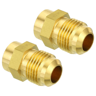 Harfington 3/8 SAE Male Thread Brass Flare Tube Fitting, 2 Pack Pipe Adapter Connector for Plumbing HVAC Air Conditioner