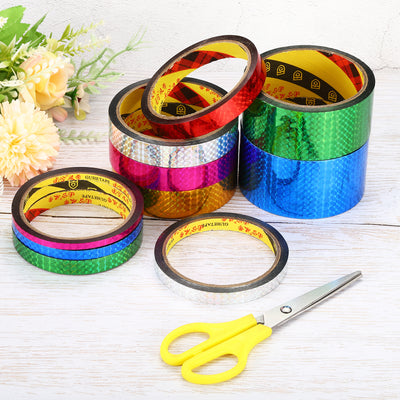 Harfington Prism Tape 12mm x 30m, 2 Pack Holographic Reflective Self Adhesive for DIY Art Craft Wrapping Decoration, Gold