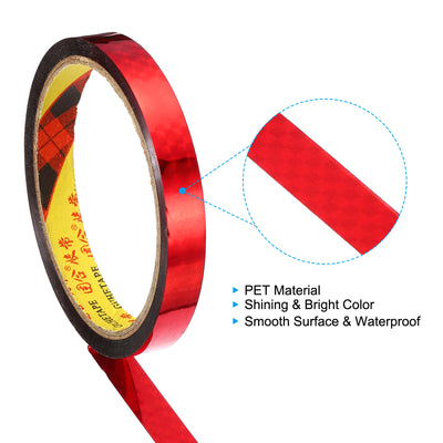 Harfington Prism Tape 12mm x 30m, 2 Pack Holographic Reflective Self Adhesive for DIY Art Craft Wrapping Decoration, Red