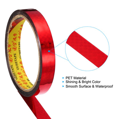 Harfington Prism Tape 15mm x 30m, 2 Pack Holographic Reflective Self Adhesive for DIY Art Craft Wrapping Decoration, Red