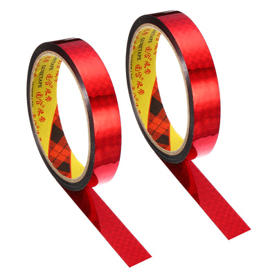 Harfington Prism Tape 18mm x 30m, 2 Pack Holographic Reflective Self Adhesive for DIY Art Craft Wrapping Decoration, Red