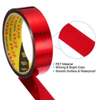 Harfington Prism Tape 25mm x 30m, 2 Pack Holographic Reflective Self Adhesive for DIY Art Craft Wrapping Decoration, Red
