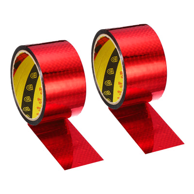 Harfington Prism Tape 50mm x 30m, 2 Pack Holographic Reflective Self Adhesive for DIY Art Craft Wrapping Decoration, Red