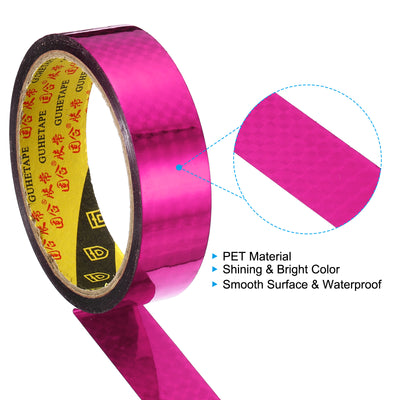 Harfington Prism Tape 25mm x 30m, 2 Pack Holographic Reflective Self Adhesive for DIY Art Craft Wrapping Decoration, Rose Red