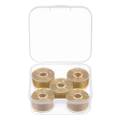 Harfington Prewound Sewing Bobbin Thread Set of 5pcs with Storage Plastic Case, Gold