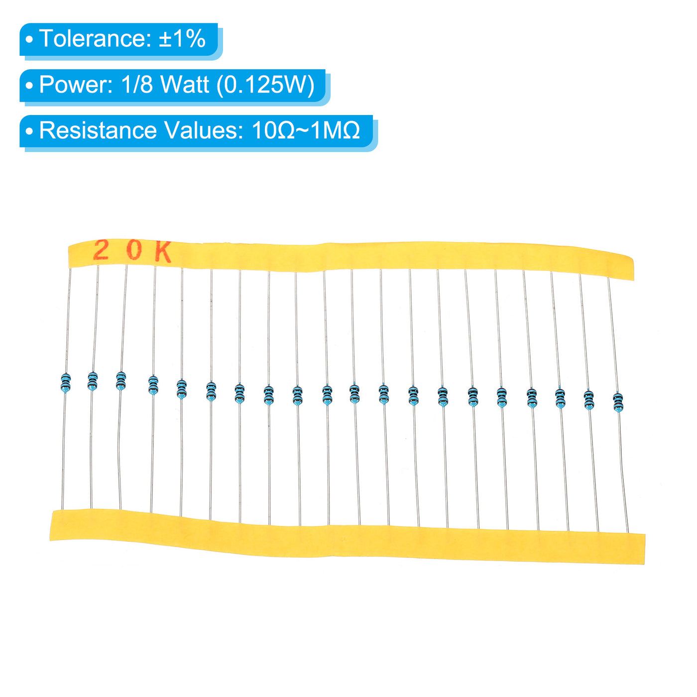 Harfington 2120pcs Metal Film Resistor Assortment Kit 10 Ohm - 1M Ohm, 106 Values 1/8W 1% Tolerance for DIY Projects Experiments
