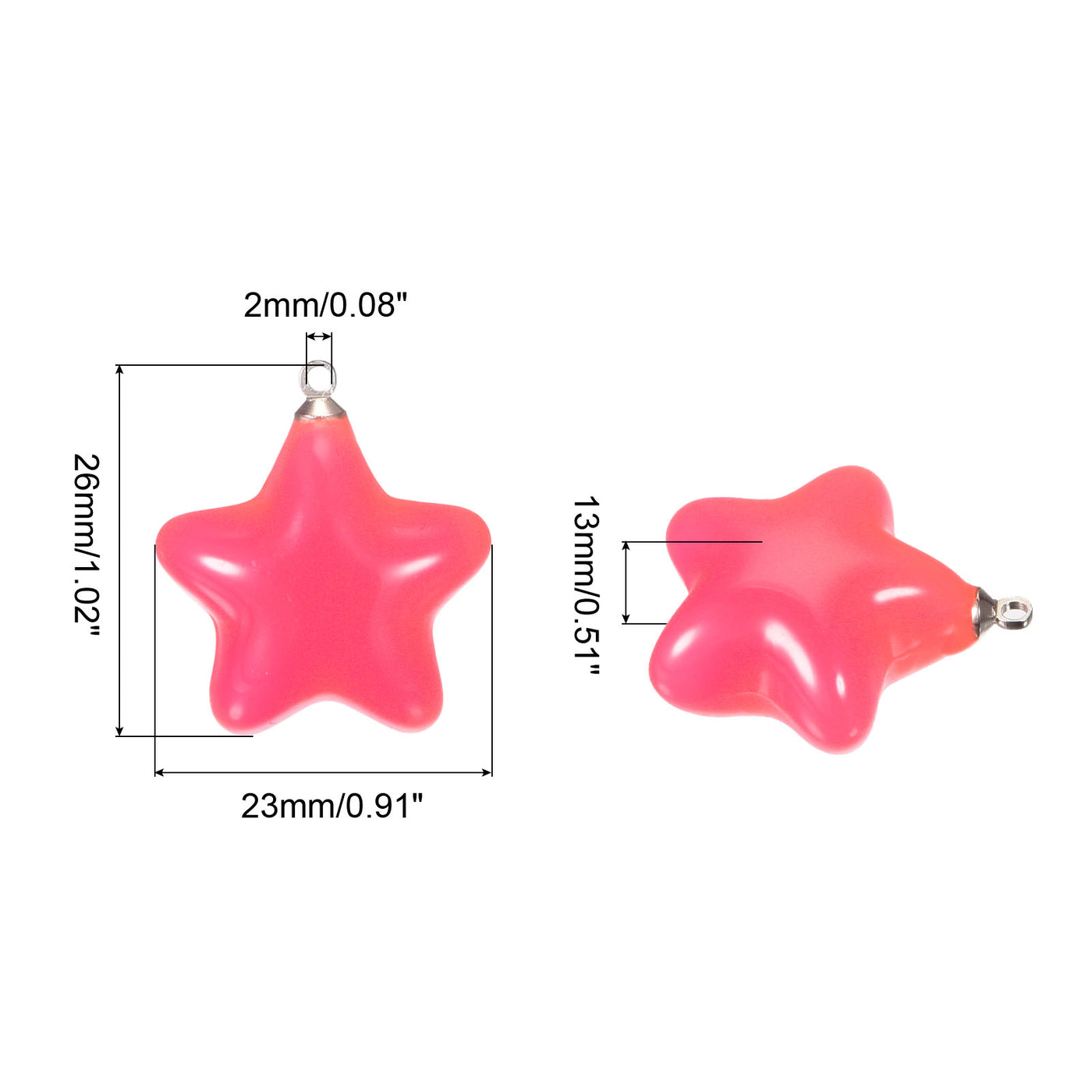 Harfington Star Bead Pendants with Charm Loop for Jewelry Making Craft, 8Pcs Rose Red