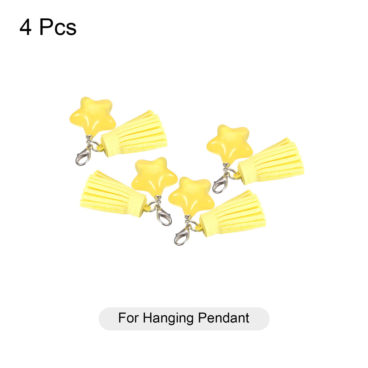 Harfington Leather Tassel Keychain Charm with Clasp for Bag Jewelry Making DIY, 4Pcs Yellow