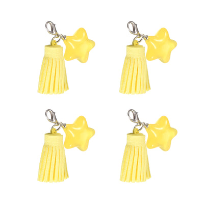Harfington Leather Tassel Keychain Charm with Clasp for Bag Jewelry Making DIY, 4Pcs Yellow