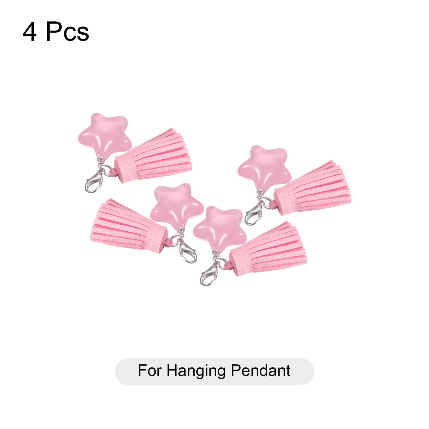 Harfington Leather Tassels Keychain Charm with Clasp for Bag Jewelry Making DIY, 4Pcs Pink
