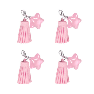 Harfington Leather Tassels Keychain Charm with Clasp for Bag Jewelry Making DIY, 4Pcs Pink