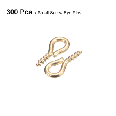 Harfington Uxcell 300Pcs Small Screw Eye Hooks Mini Eyelets Screws, 4.5x10x1.2mm, Light Gold
