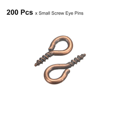 Harfington Uxcell 200Pcs Small Screw Eye Hooks Mini Eyelets Screws, 4.5x10x1.2mm, Copper Tone