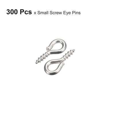 Harfington Uxcell 300Pcs Small Screw Eye Hooks Mini Eyelets Screws, 4.5x10x1.2mm, Nickel Silver