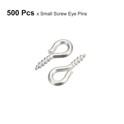 Harfington Uxcell 500Pcs Small Screw Eye Hooks Mini Eyelets Screws, 4.5x10x1.2mm, Bright Silver