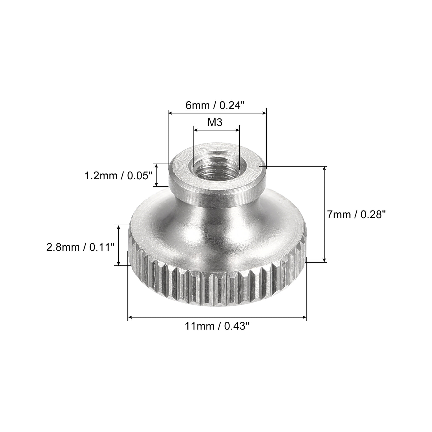 uxcell Uxcell Knurled Thumb Nuts, 5pcs M3 x D11mm x H7mm 304 Stainless Steel Blind Hole Nuts