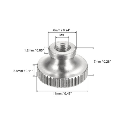 Harfington Uxcell Knurled Thumb Nuts, 5pcs M3 x D11mm x H7mm 304 Stainless Steel Blind Hole Nuts